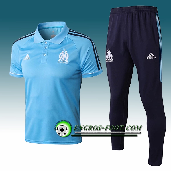 Engros-foot: Ensemble Polo Marseille OM + Pantalon Bleu Fonce 2017-2018 Thailande