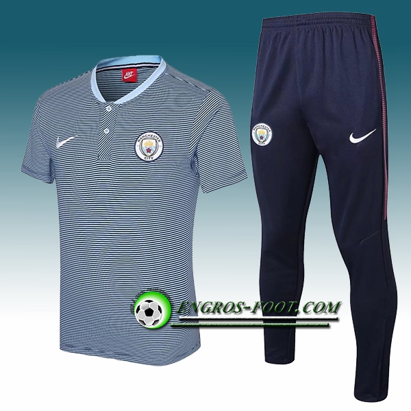 Engros-foot: Ensemble Polo Manchester City + Pantalon Bleu Fonce 2017-2018 Thailande