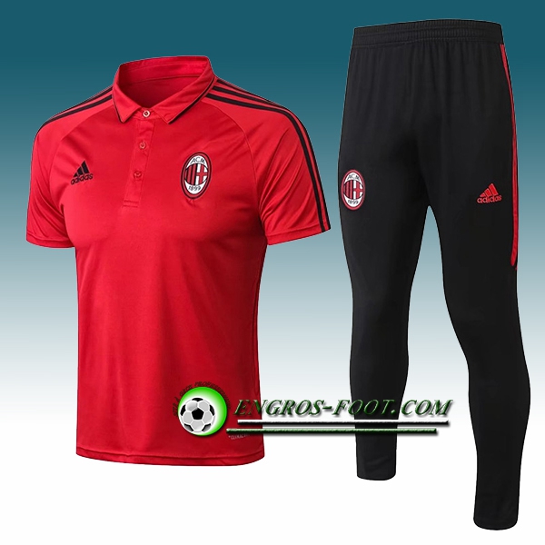 Engros-foot: Ensemble Polo Milan AC + Pantalon Rouge 2017-2018 Thailande