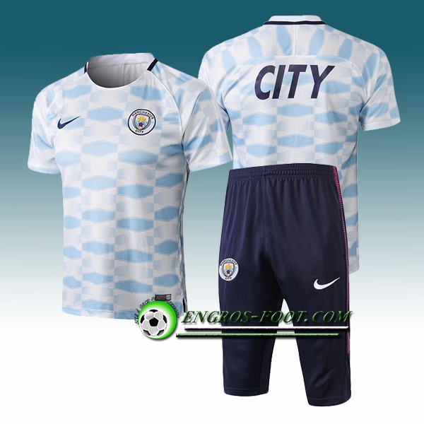 Engros-foot: Ensemble PRé MATCH Training Manchester City + Pantalon 3/4 Blanc/Bleu 2017-2018 Thailande