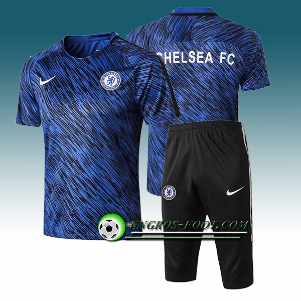 Engros-foot: Ensemble PRé MATCH Training FC Chelsea + Pantalon 3/4 Bleu/Noir 2017-2018 Thailande