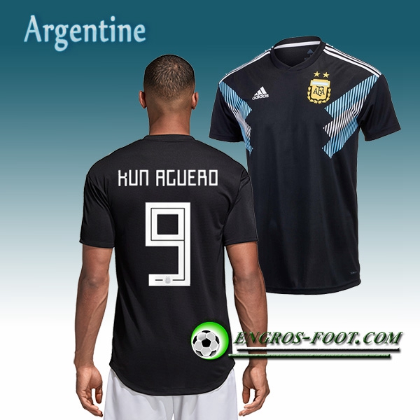 Engros-foot: Jeu Maillot Equipe de Argentine KUN AGUERO 9 Exterieur 2018/2019 Noir Thailande