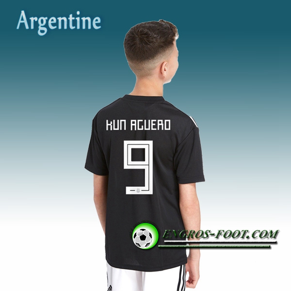 Engros-foot: Jeu Maillot Equipe de Argentine Enfant KUN AGUERO 9 Exterieur 2018/2019 Noir Thailande