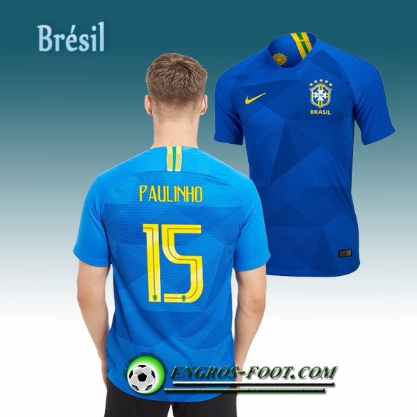 Engros-foot: Jeu Maillot Equipe de Brésil PAULINHO 15 Exterieur 2018/2019 Bleu Thailande