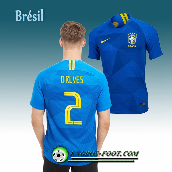 Engros-foot: Jeu Maillot Equipe de Brésil D.Alves 2 Exterieur 2018/2019 Bleu Thailande