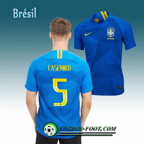 Engros-foot: Jeu Maillot Equipe de Brésil Casemiro 5 Exterieur 2018/2019 Bleu Thailande