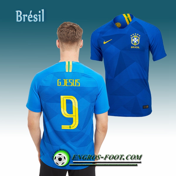 Engros-foot: Jeu Maillot Equipe de Brésil G.JESUS 9 Exterieur 2018/2019 Bleu Thailande