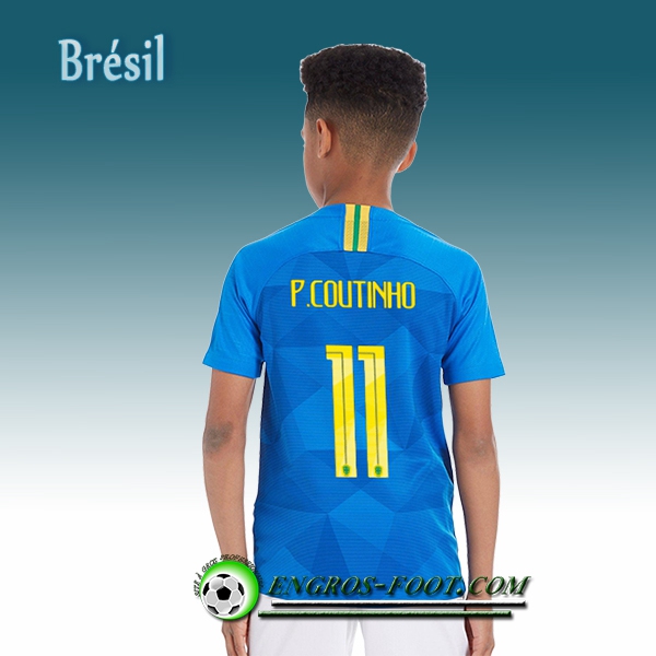 Engros-foot: Jeu Maillot Equipe de Brésil Enfant P.COUTINHO 11 Exterieur 2018/2019 Bleu Thailande