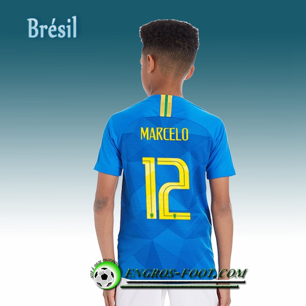 Engros-foot: Jeu Maillot Equipe de Brésil Enfant MARCELO 12 Exterieur 2018/2019 Bleu Thailande