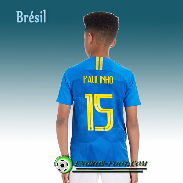 Engros-foot: Jeu Maillot Equipe de Brésil Enfant PAULINHO 15 Exterieur 2018/2019 Bleu Thailande