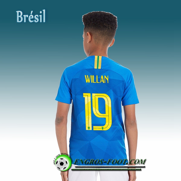 Engros-foot: Jeu Maillot Equipe de Brésil Enfant WILLAN 19 Exterieur 2018/2019 Bleu Thailande