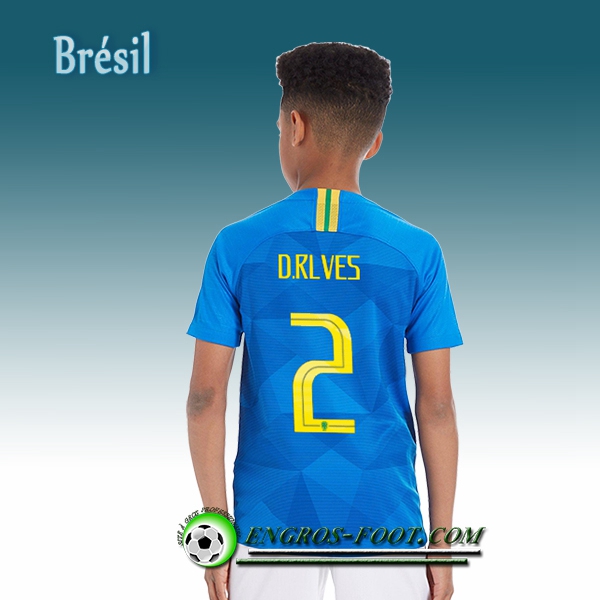 Engros-foot: Jeu Maillot Equipe de Brésil Enfant D.Alves 2 Exterieur 2018/2019 Bleu Thailande