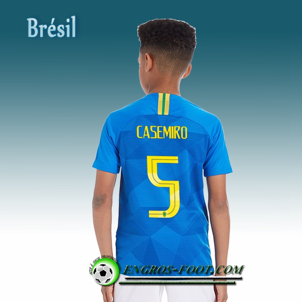Engros-foot: Jeu Maillot Equipe de Brésil Enfant Casemiro 5 Exterieur 2018/2019 Bleu Thailande