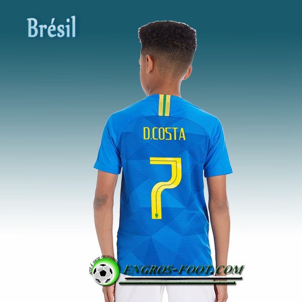 Engros-foot: Jeu Maillot Equipe de Brésil Enfant D.COSTA 7 Exterieur 2018/2019 Bleu Thailande