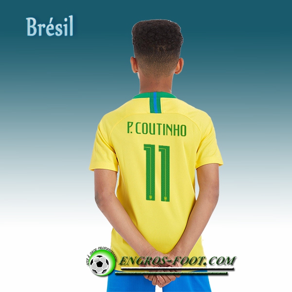 Engros-foot: Jeu Maillot Equipe de Brésil Enfant P.COUTINHO 11 Domicile 2018/2019 Jaune Thailande