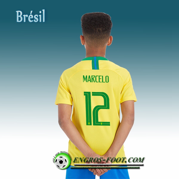 Engros-foot: Jeu Maillot Equipe de Brésil Enfant MARCELO 12 Domicile 2018/2019 Jaune Thailande