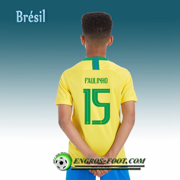 Engros-foot: Jeu Maillot Equipe de Brésil Enfant PAULINHO 15 Domicile 2018/2019 Jaune Thailande