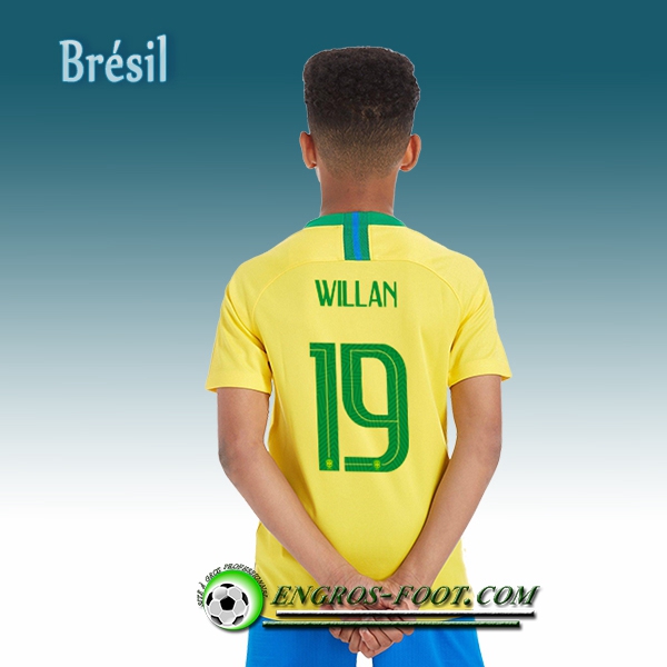 Engros-foot: Jeu Maillot Equipe de Brésil Enfant WILLAN 19 Domicile 2018/2019 Jaune Thailande