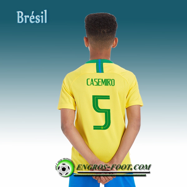 Engros-foot: Jeu Maillot Equipe de Brésil Enfant Casemiro 5 Domicile 2018/2019 Jaune Thailande