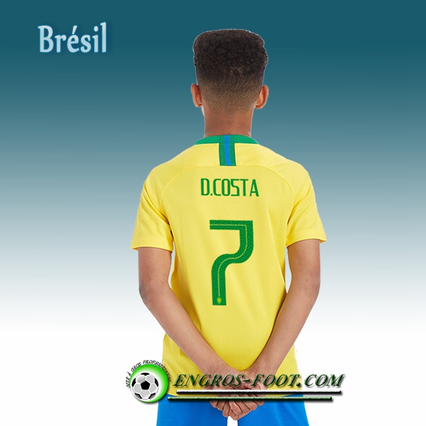 Engros-foot: Jeu Maillot Equipe de Brésil Enfant D.COSTA 7 Domicile 2018/2019 Jaune Thailande