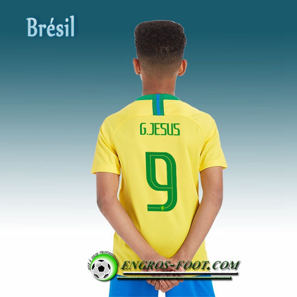 Engros-foot: Jeu Maillot Equipe de Brésil Enfant G.JESUS 9 Domicile 2018/2019 Jaune Thailande
