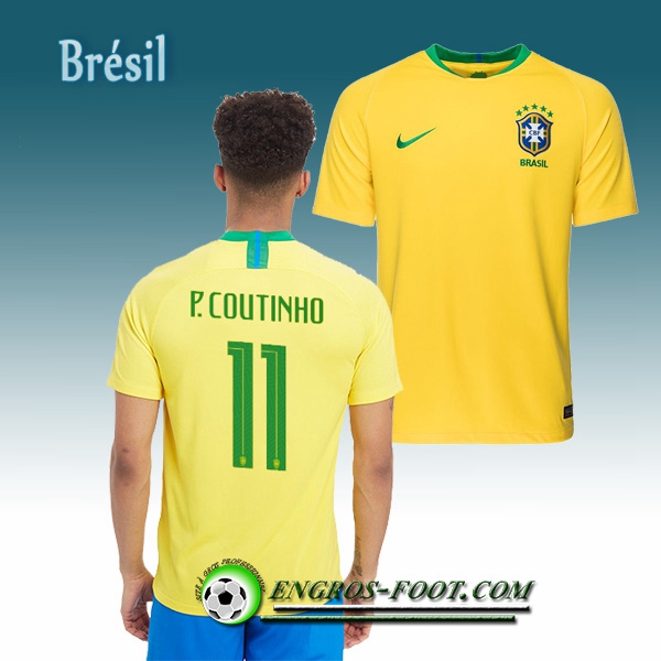 Engros-foot: Jeu Maillot Equipe de Brésil P.COUTINHO 11 Domicile 2018/2019 Jaune Thailande