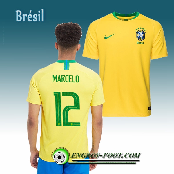 Engros-foot: Jeu Maillot Equipe de Brésil MARCELO 12 Domicile 2018/2019 Jaune Thailande