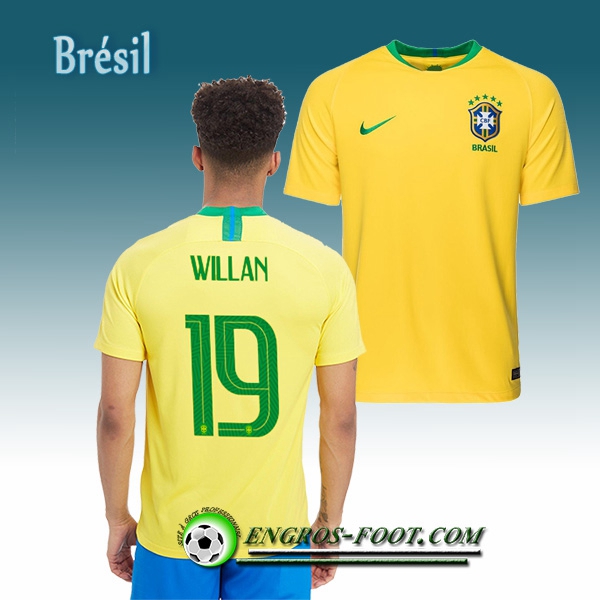 Engros-foot: Jeu Maillot Equipe de Brésil WILLAN 19 Domicile 2018/2019 Jaune Thailande