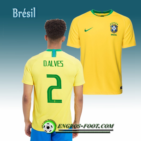 Engros-foot: Jeu Maillot Equipe de Brésil D.Alves 2 Domicile 2018/2019 Jaune Thailande