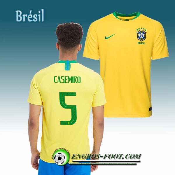 Engros-foot: Jeu Maillot Equipe de Brésil Casemiro 5 Domicile 2018/2019 Jaune Thailande