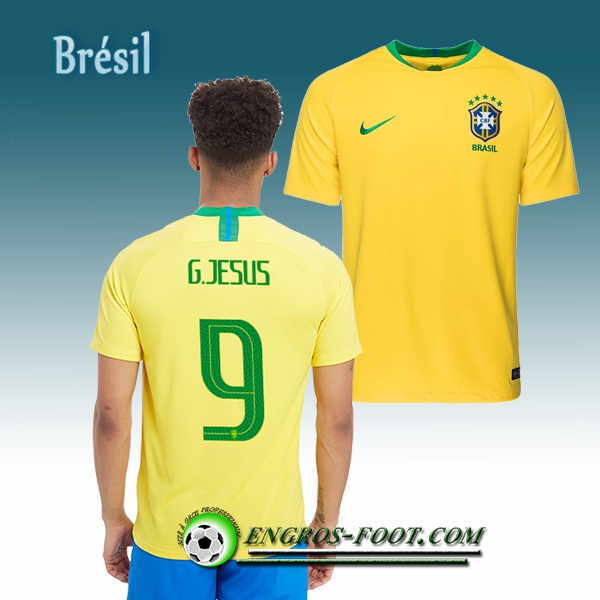 Engros-foot: Jeu Maillot Equipe de Brésil G.JESUS 9 Domicile 2018/2019 Jaune Thailande