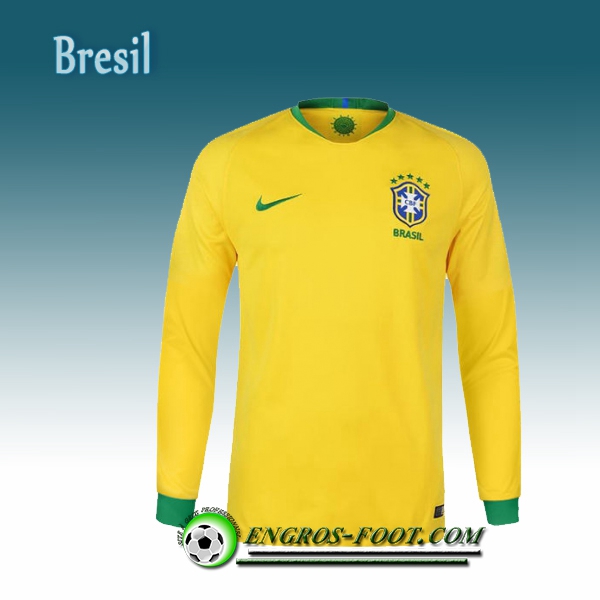 Engros-foot: Jeu Maillot Equipe de Bresil Manche Longue Domicile 2018/2019 Jaune Thailande