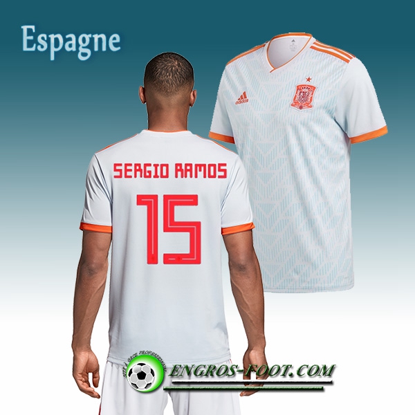 Engros-foot: Jeu Maillot Equipe de Espagne Ramos 15 Exterieur 2018/2019 Blanc Thailande