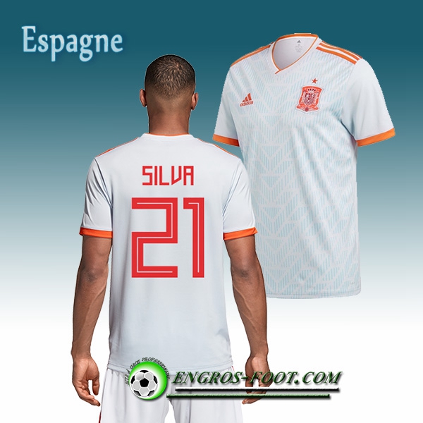 Engros-foot: Jeu Maillot Equipe de Espagne Silva 21 Exterieur 2018/2019 Blanc Thailande