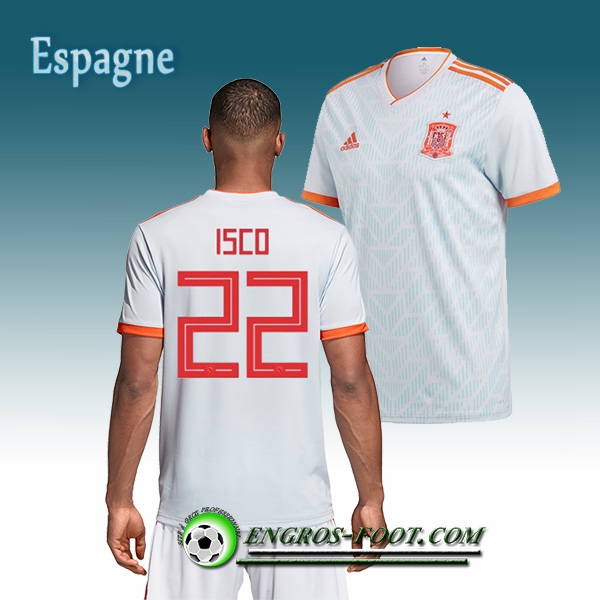 Engros-foot: Jeu Maillot Equipe de Espagne Isco 22 Exterieur 2018/2019 Blanc Thailande