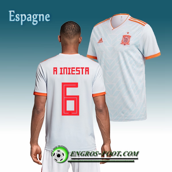 Engros-foot: Jeu Maillot Equipe de Espagne A.Iniesta 6 Exterieur 2018/2019 Blanc Thailande