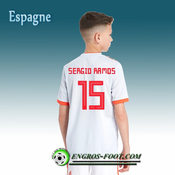 Engros-foot: Jeu Maillot Equipe de Espagne Enfant Ramos 15 Exterieur 2018/2019 Blanc Thailande