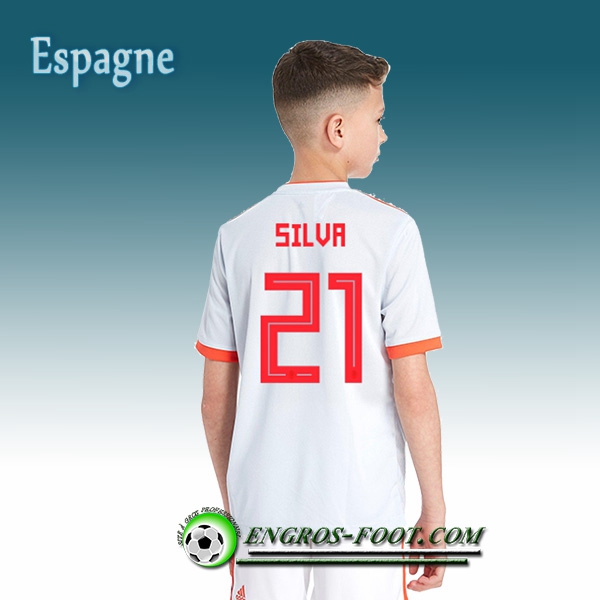 Engros-foot: Jeu Maillot Equipe de Espagne Enfant Silva 21 Exterieur 2018/2019 Blanc Thailande