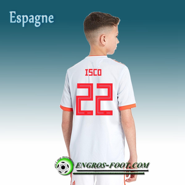 Engros-foot: Jeu Maillot Equipe de Espagne Enfant Isco 22 Exterieur 2018/2019 Blanc Thailande