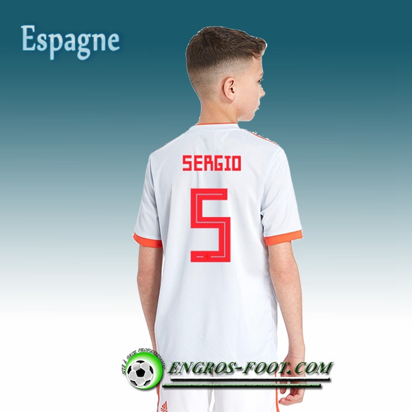 Engros-foot: Jeu Maillot Equipe de Espagne Enfant Sergio 5 Exterieur 2018/2019 Blanc Thailande