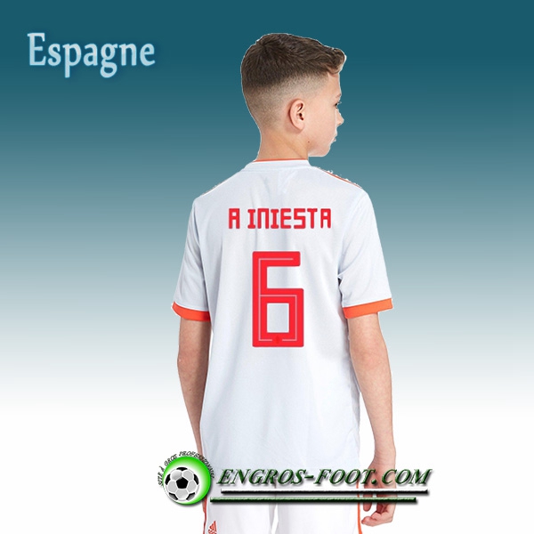 Engros-foot: Jeu Maillot Equipe de Espagne Enfant A.Iniesta 6 Exterieur 2018/2019 Blanc Thailande