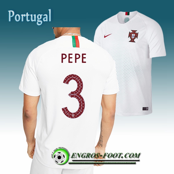 Engros-foot: Jeu Maillot Equipe de Portugal PEPE 3 Exterieur 2018/2019 Blanc Thailande