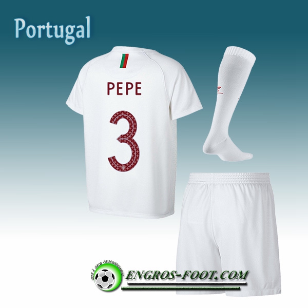 Engros-foot: Jeu Maillot Equipe de Portugal Enfant PEPE 3 Exterieur 2018/2019 Blanc Thailande