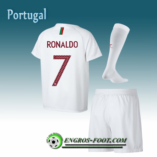 Engros-foot: Jeu Maillot Equipe de Portugal Enfant Ronaldo 7 Exterieur 2018/2019 Blanc Thailande