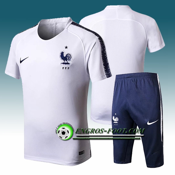 Engros-foot: Ensemble PRé MATCH Training France + Pantalon 3/4 Blanc 2018-2019 Thailande