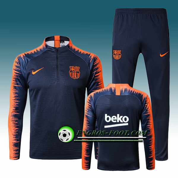 Engros-foot: Survetement Foot FC Barcelone Bleu Marine/Orange Ensemble 2017-2018 Thailande