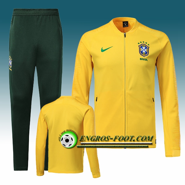 Engros-foot: Survetement Foot - Veste Bresil Jaune 2018-2019 Thailande