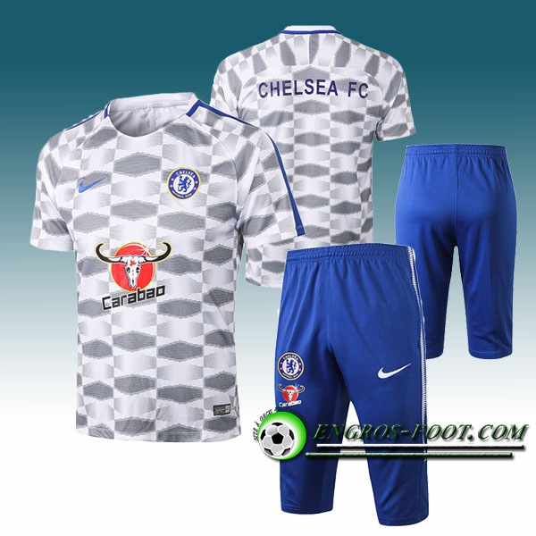 Engros-foot: Ensemble PRé MATCH Training FC Chelsea + Pantalon 3/4 Blanc/Gris 2017-2018 Thailande