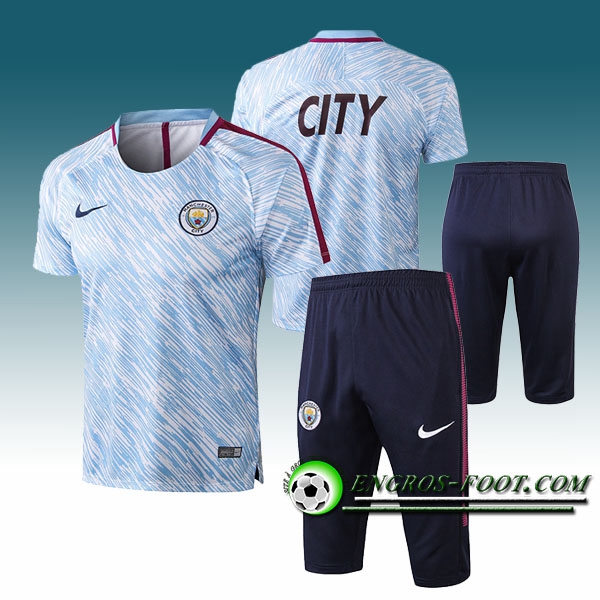 Engros-foot: Ensemble PRé MATCH Training Manchester City + Pantalon 3/4 Bleu/Blanc 2017-2018 Thailande