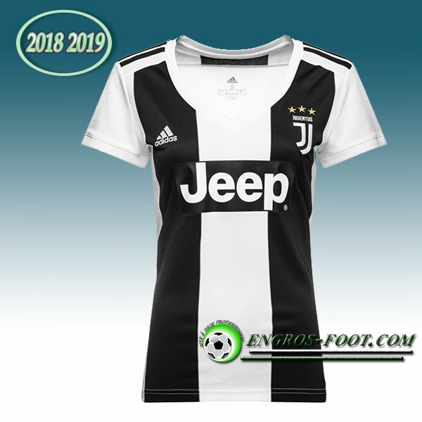 Engros-foot: Jeu Maillot Foot Juventus Femme Domicile 2018/2019 Noir Blanc Thailande